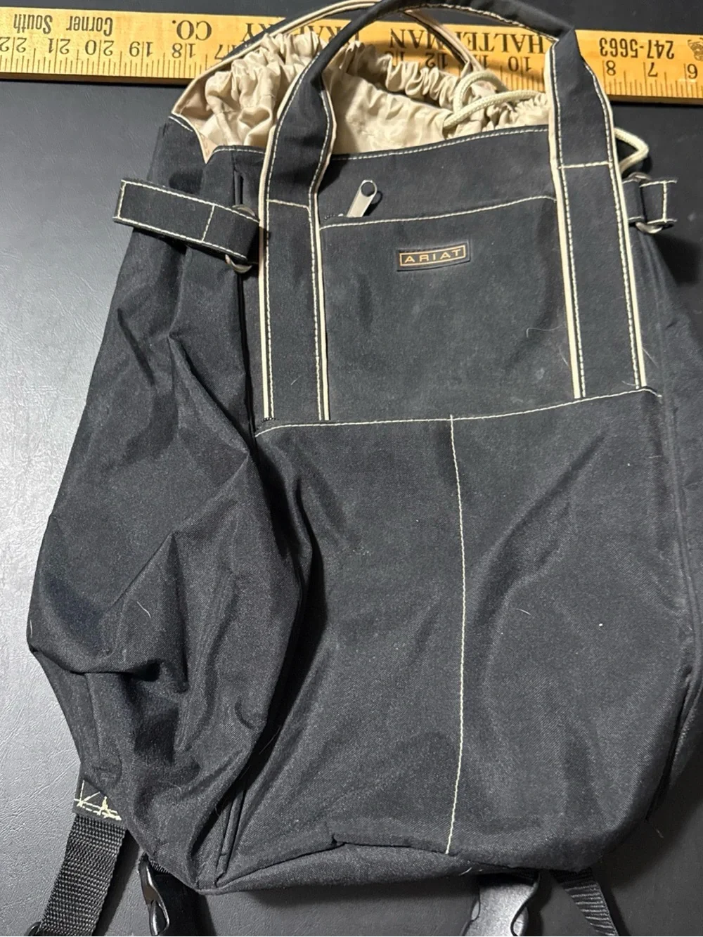 Ariat Black Backpack with Tan Drawstring Accents